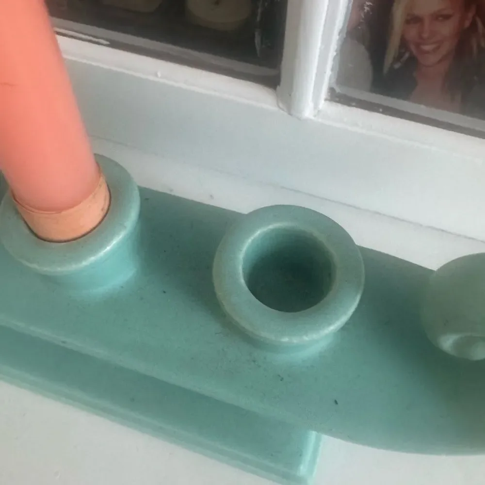 *RARE* VTG Turquoise Rum Rill Pottery Taper Candle Holder